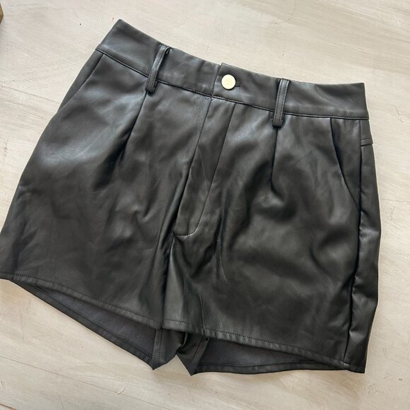 Black Vegan Leather Women's Shorts Size Small High Waist - Picture 2 of 10